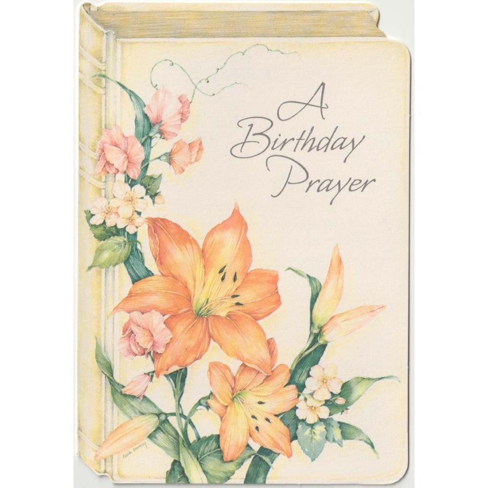 Vintage Hallmark Birthday Prayer Card Book Style Lilies Used Religious